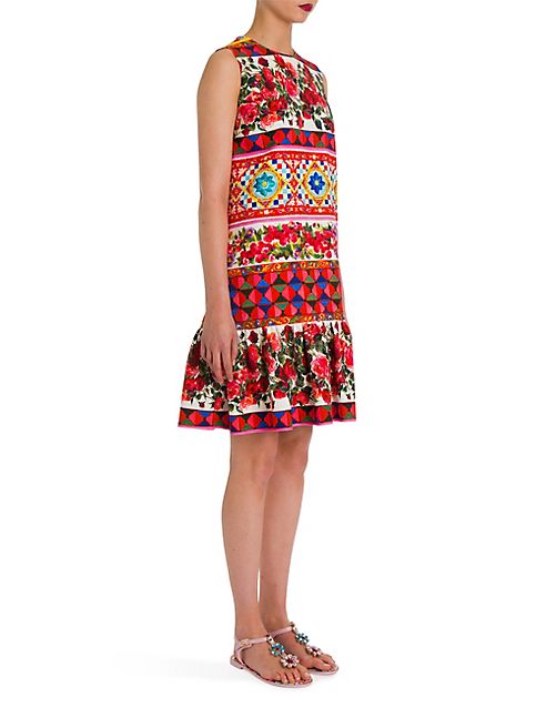 Dolce & Gabbana - Printed Cotton Ruffle-Hem A-Line Dress