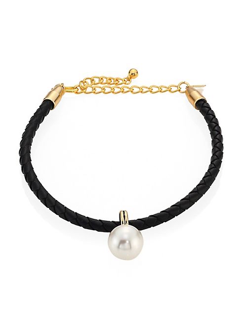 Kenneth Jay Lane - Braided Leather Faux Pearl Choker