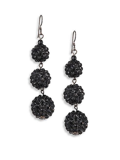 Kenneth Jay Lane - Three-Ball Black Crystal Drop Earrings