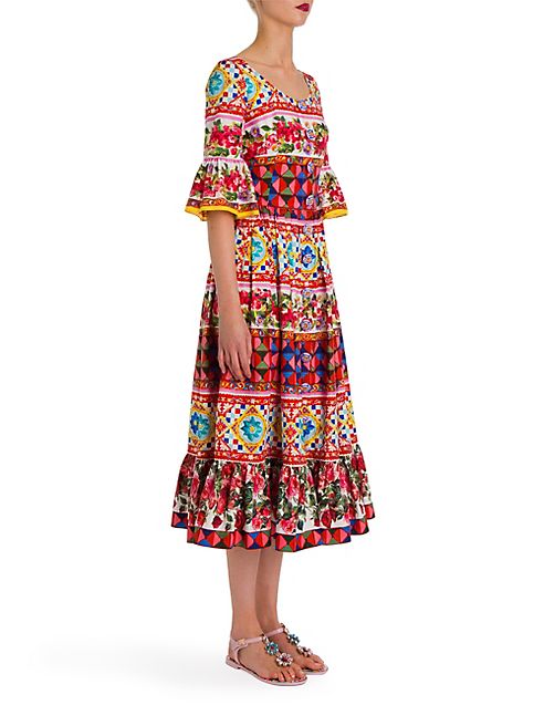 Dolce & Gabbana - Printed Poplin Button-Front Dress