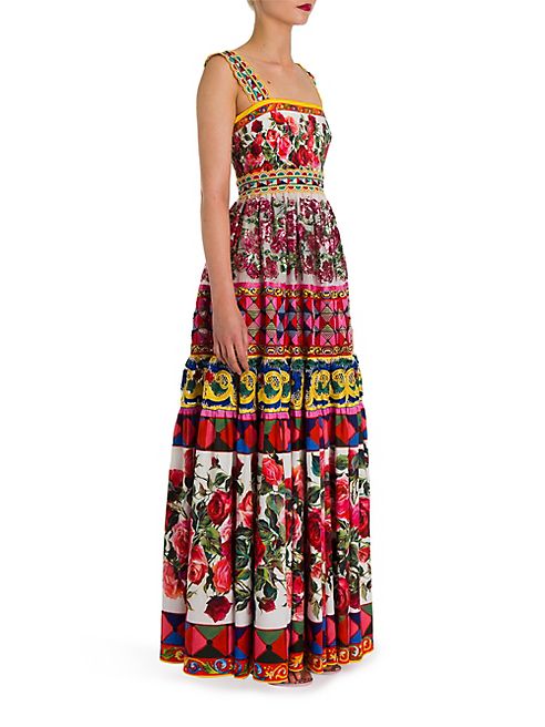 Dolce & Gabbana - Sleeveless Apron Embroidered Tiered Gown