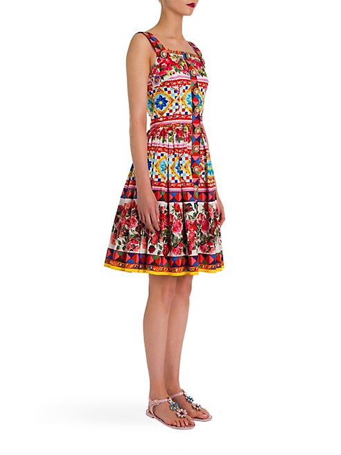 Dolce & Gabbana - Sleeveless Printed Poplin Button-Front Apron Dress