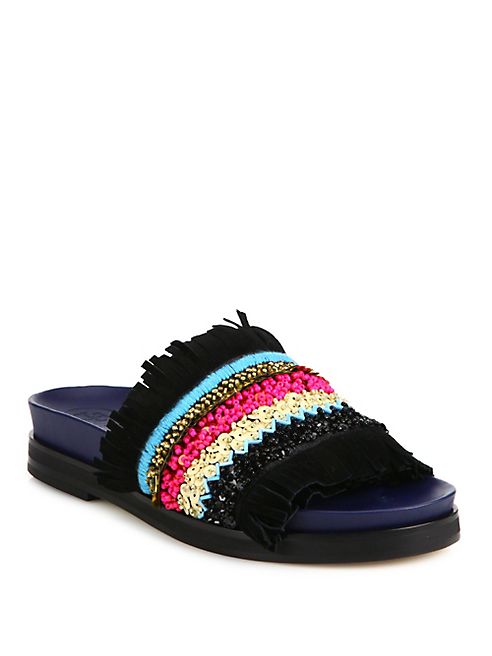 Tory Burch - Isle Embellished Fringed Slides