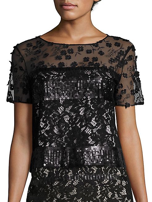 Elie Tahari - Jules Embroidered Sequin & Lace Blouse