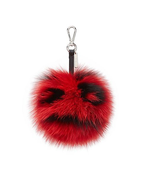 Fendi - Fendi Faces Fox Fur & Leather Pom-Pom Charm