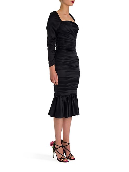 Dolce & Gabbana - Long-Sleeve Ruched Stretch Satin Dress