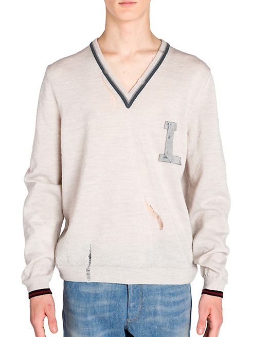 Lanvin - Open Stitch Varsity Wool Sweater