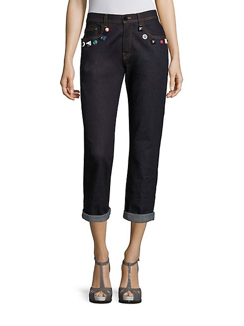 Fendi - Stud-Detail Cropped Boyfriend Jeans