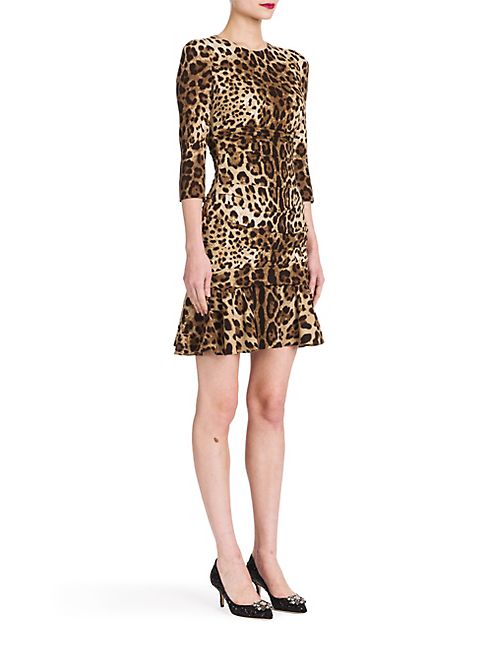 Dolce & Gabbana - Leopard-Print Ruched Stretch Cady Dress