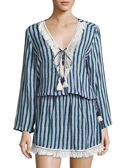 coolchange - Chloe Fringed Batik Striped Tunic Dress