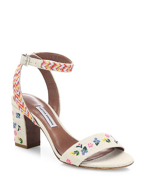 Tabitha Simmons - Leticia Festival Embroidered Linen Block Heel Sandals