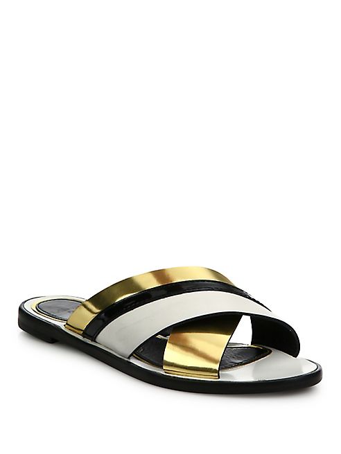 Lanvin - Mirror Leather Crisscross Slides