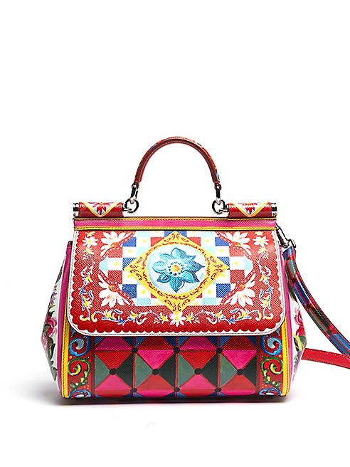 Dolce & Gabbana - Sicily Tile-Print Leather Top Handle Satchel