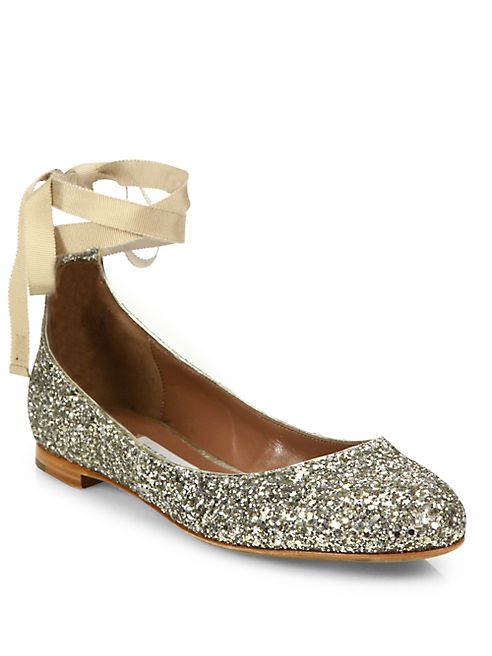 Tabitha Simmons - Daria Glitter Ankle-Wrap Ballet Flats