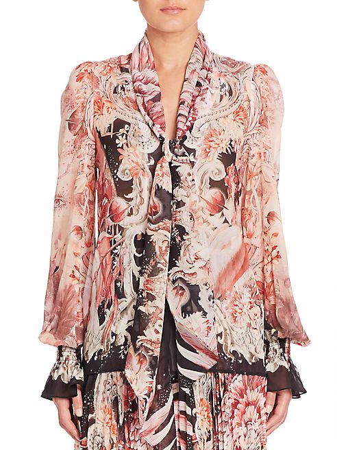 Roberto Cavalli - Printed Georgette Tie Neck Blouse