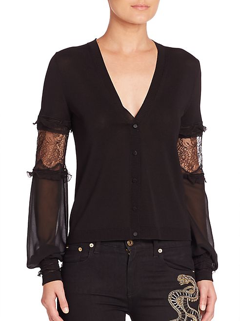 Roberto Cavalli - Lace-Inset Knit Cardigan