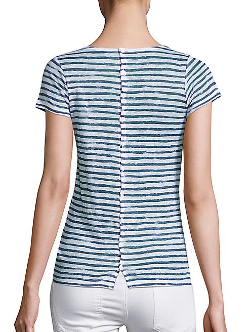 Majestic Filatures - Striped Button-Back Linen Tee