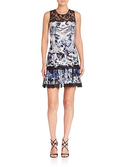 Roberto Cavalli - Lace-Yoke Ruffle Drop-Waist Dress