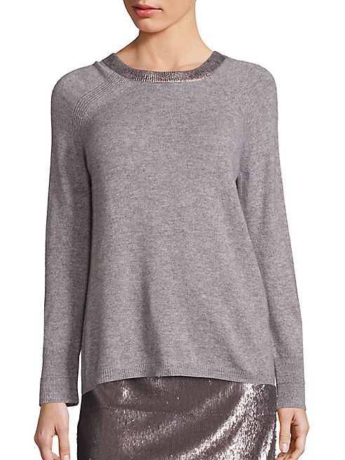 Halston Heritage - Merino Wool & Cashmere Metallic Trim Sweater