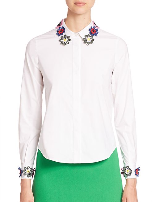 Mary Katrantzou - Shane Flower-Embroidered Stretch Cotton Shirt