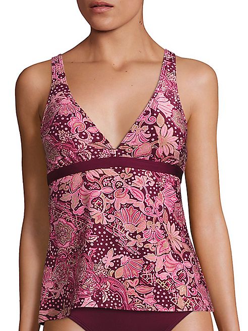 Carmen Marc Valvo - Ornamental Floral V-Neck Tankini