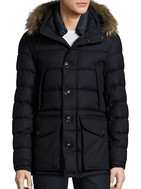 Moncler - Rethel Fur-Trim Wool Down Puffer Jacket