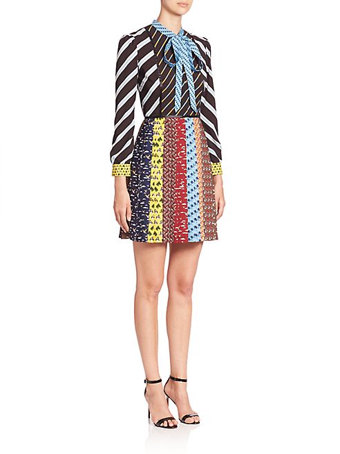 Mary Katrantzou - Knight Long-Sleeve Tie-Neck Pleated Dress