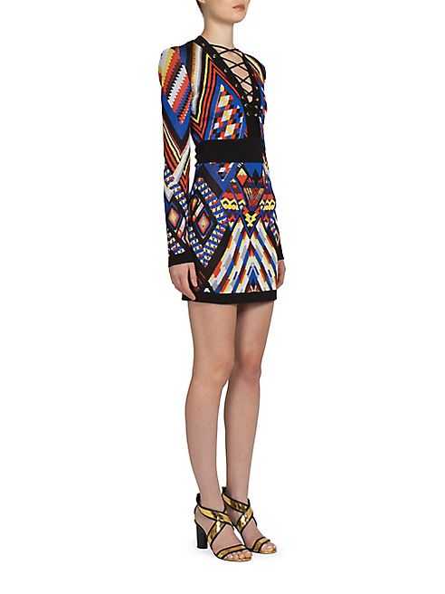 Balmain - Geometric Lace-Up Dress