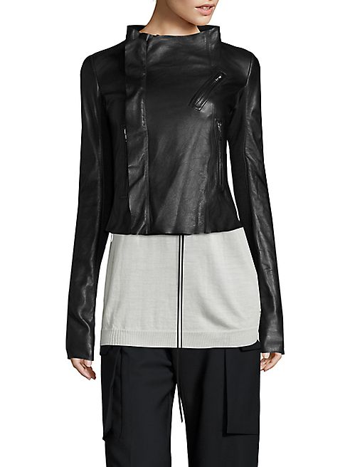 Rick Owens - Giacca Low-Neck Leather Biker Jacket