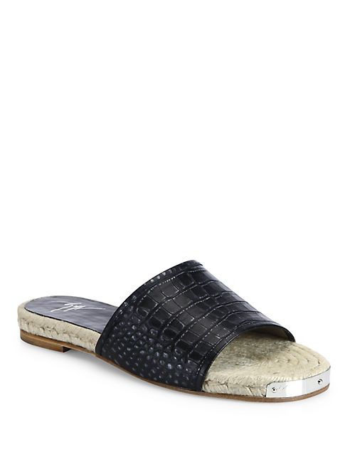 Giuseppe Zanotti - Nero Croc Printed Leather Espadrille Slide Sandals