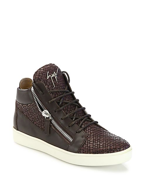 Giuseppe Zanotti - Woven Leather Mid-Top Sneakers