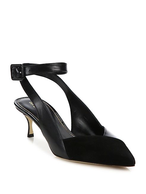 Sergio Rossi - Posh Mixed Media Ankle-Strap Slingbacks