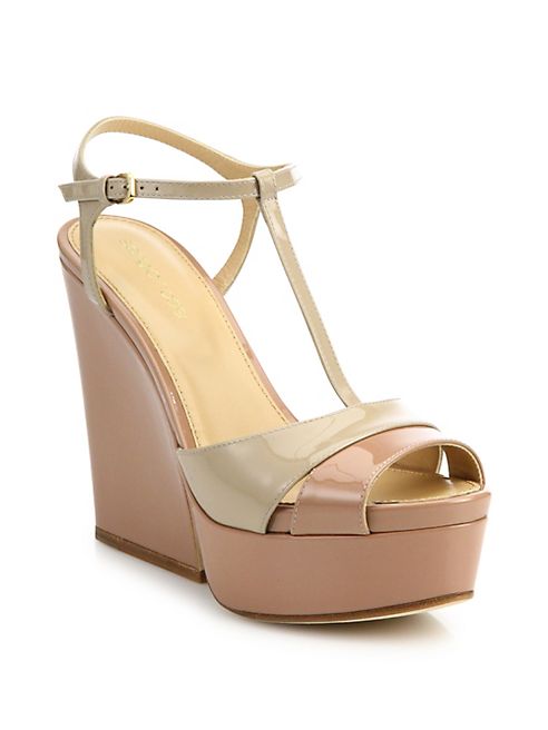 Sergio Rossi - Edwige Patent Leather T-Strap Platform Wedge Sandals