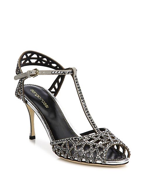 Sergio Rossi - Tresor Crystal & Suede T-Strap Sandals