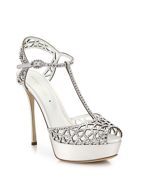 Sergio Rossi - Tresor Crystal & Satin T-Strap Platform Sandals