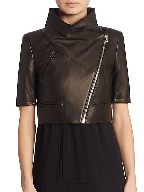 Yigal Azrouel - Cropped Short-Sleeve Leather Jacket