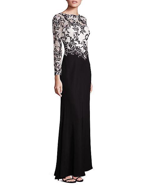 Tadashi Shoji - Long Sleeve Lace Bodice Gown