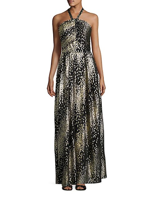 Shoshanna - MIDNIGHT Metallic Clip Dot Halter Gown