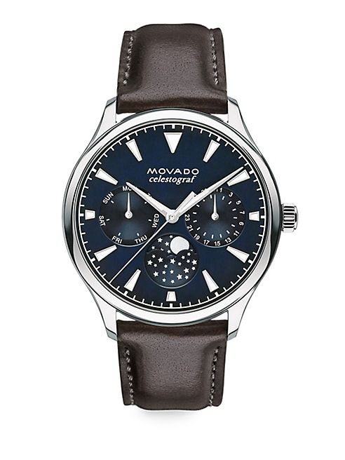 Movado - Heritage Stainless Steel & Leather Strap Celestograf Watch