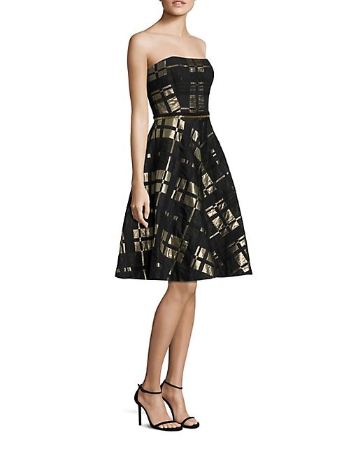 Badgley Mischka - Plaid Strapless Fit-&-Flare Dress