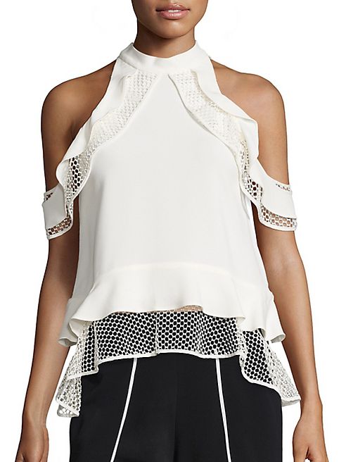 Jonathan Simkhai - Window Pane Ruffle Cold Shoulder Top