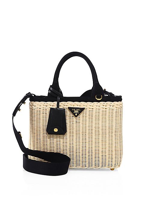 Prada - Midollino Wicker & Canvas Tote