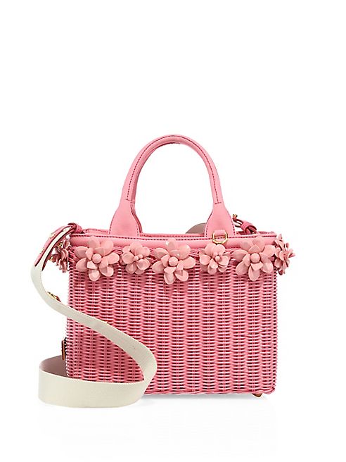 Prada - Midollino Floral-Embellished Wicker & Canvas Tote