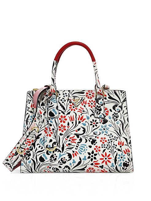 Prada - Floral   Leather Double-Zip Tote