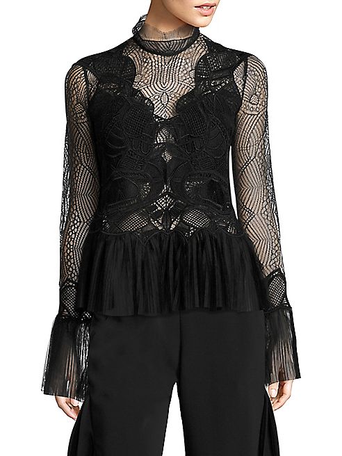 Jonathan Simkhai - Dome Lace Pleated Peplum Top