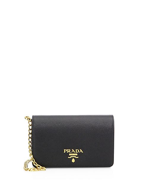 Prada - Metallic Saffiano Leather Chain Wallet