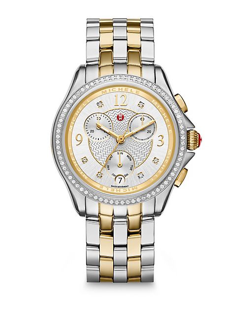 Michele Watches - Belmore Chronograph Diamond & Two-Tone Stainless Steel Bracelet Watch