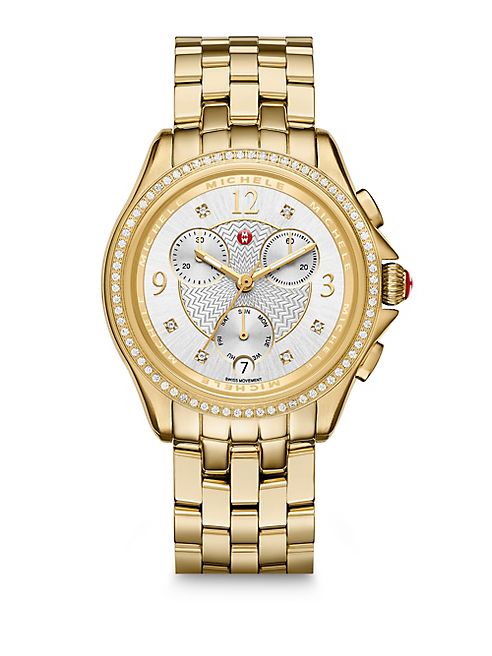 Michele Watches - Belmore Chronograph Diamond & Goldtone Stainless Steel Bracelet Watch