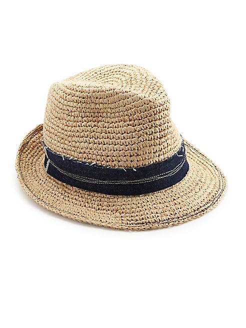 Lola Hats - Tarboush Denim-Trim Raffia Fedora