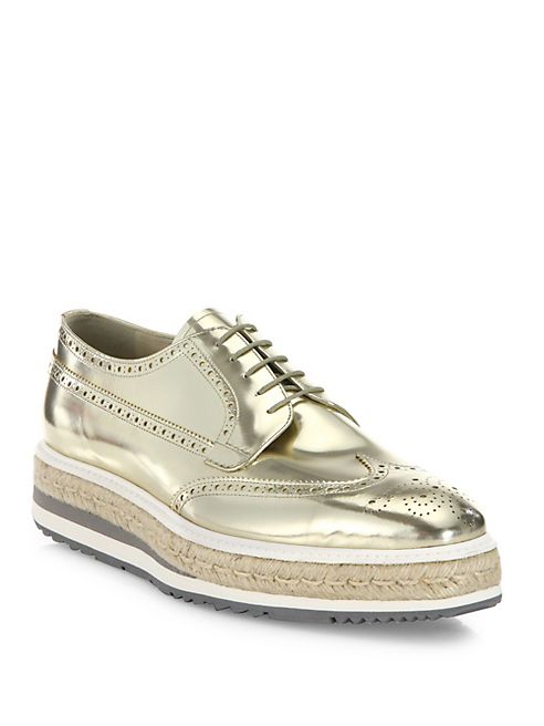 Prada - Platform Wingtip Leather Sneakers